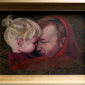 Retrato de padre e hija en óleo sobre papel pintado
