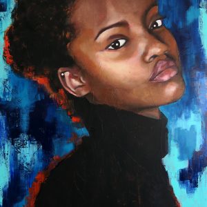 Pintura retrato de mujer negra joven con colores vivos reina de ebano