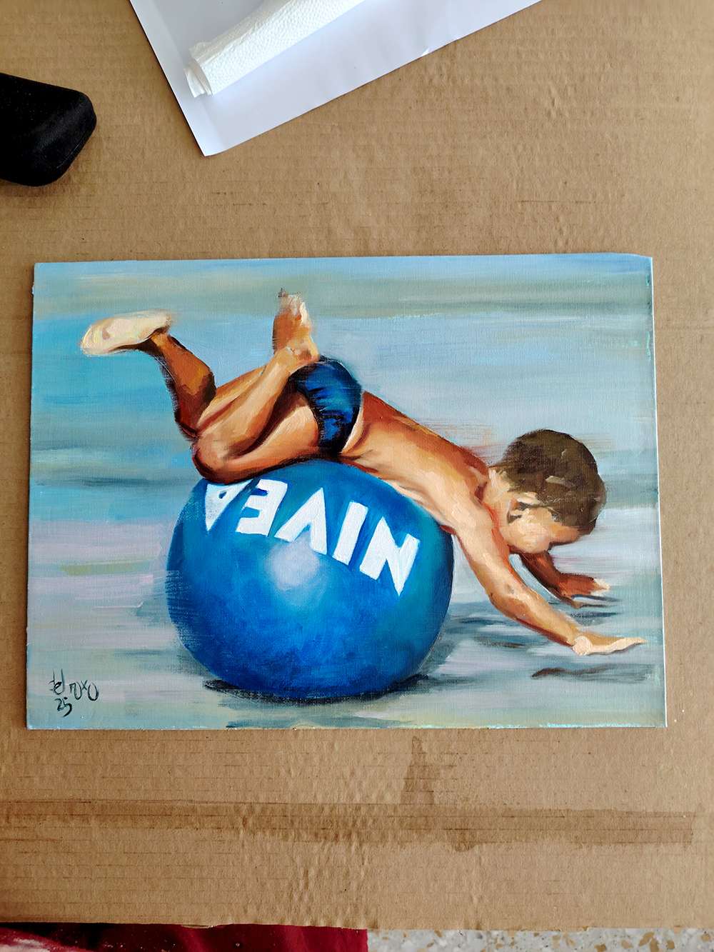 32525-arte-maria-del-roxo-contemporaneo-figurativo-niño-playa-balon-nivea-vintage-asturias-3