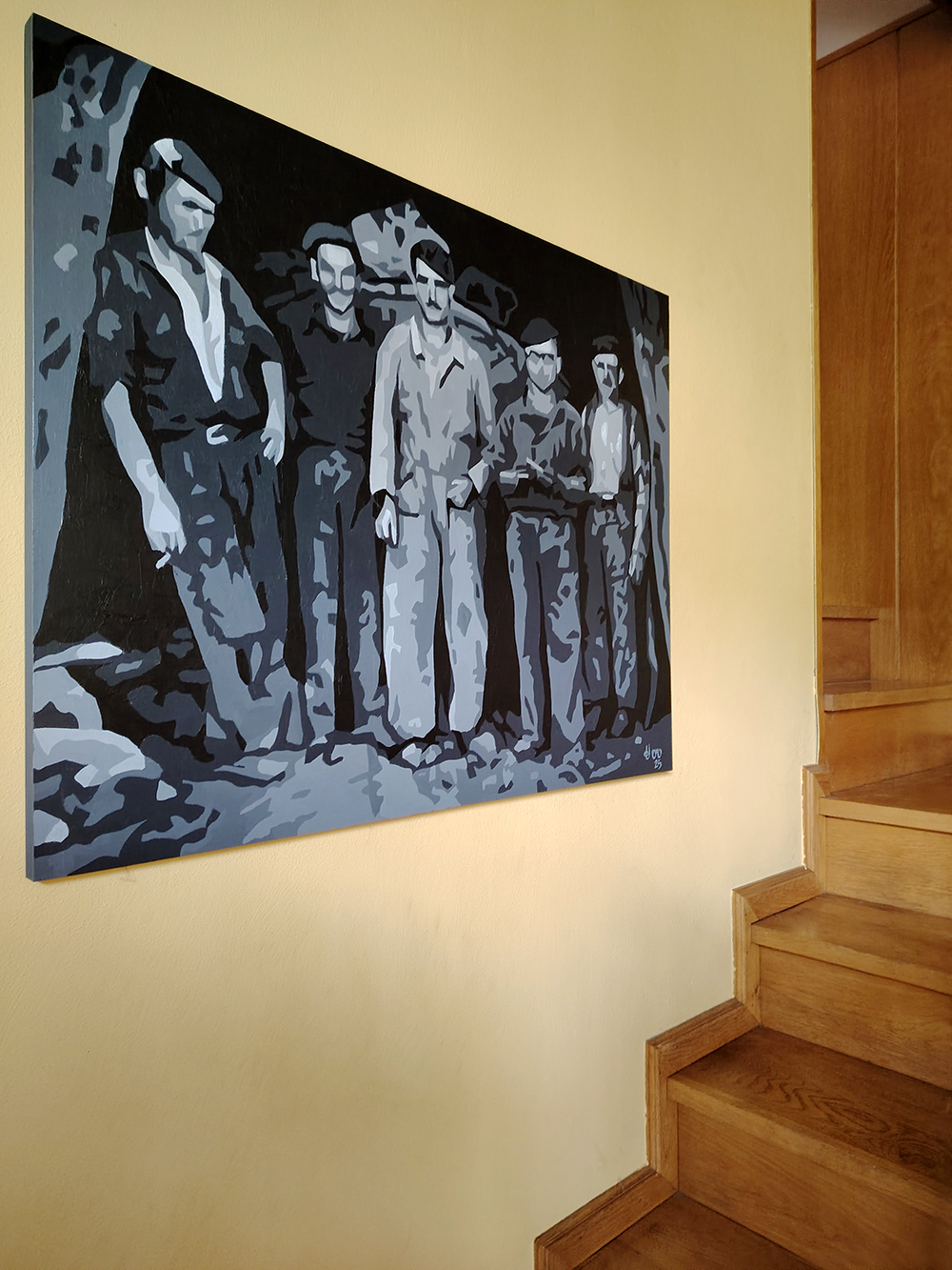 32125-arte-maria-del-roxo-blanco-negro-mineros-minería-asturias-laciana-vintage-salida-mina-pozo-pintura-figurativa-3